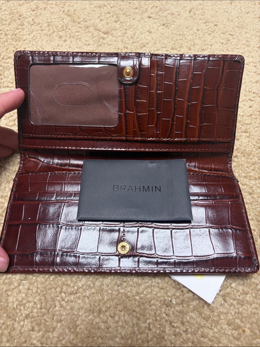 Brahmin Dark Brown Croc-Embossed Leather Wallet - Picture 4 of 7